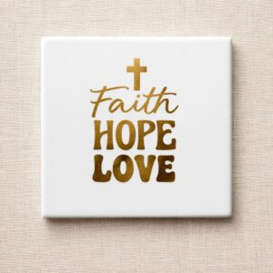 Tegel wit 13x13 ´Faith, hope, love`