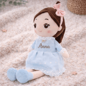 Knuffelpop met naam blauw