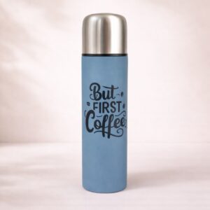 Thermosfles but first coffee - petrol blauw