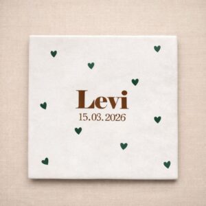 Tegel wit 13x13 "Naam met groene hartjes"